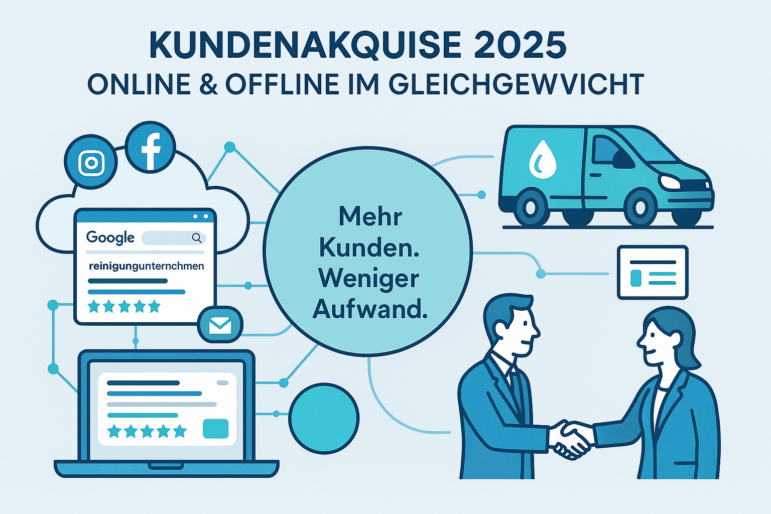 Illustration: Kundenakquise für Reinigungsunternehmen: Die effektivsten Methoden 2025